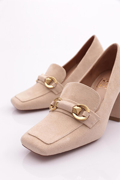 DGN Kadın Onu Tokalı Topuklu Ayakkabı Bej Süet 15122859