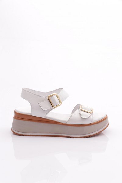 DGN White Genuine Leather Women's Sandals - 81135108