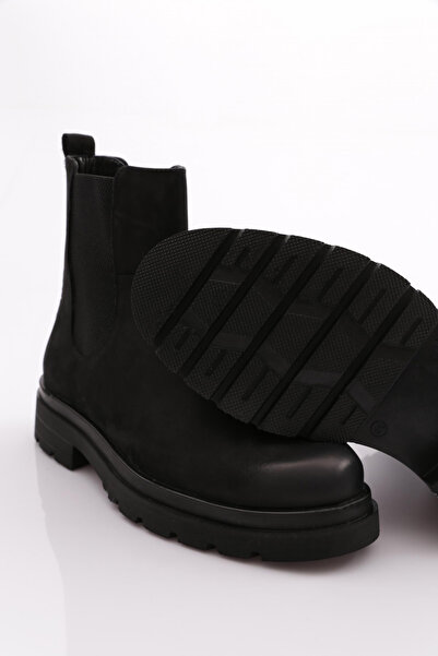 DGN Ανδρικές πλαϊνές ελαστικές μπότες Μαύρο Nubuck Γνήσιο δέρμα 710583616