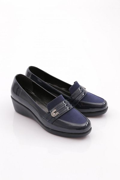 DGN Navy Blue Patent Leather Comfort Shoes - Front Stripe 341933648