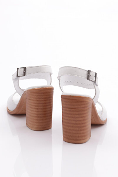 DGN White Genuine Leather Women's Heeled Sandals - 241135108