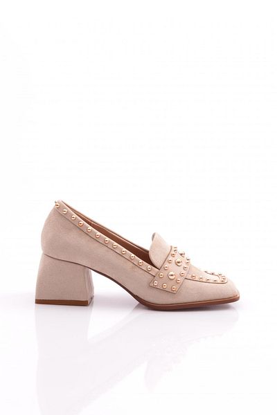 DGN Pantofi cu toc pentru femei din piele intoarsa bej - 4782859