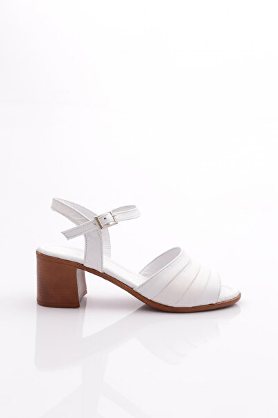 DGN White Genuine Leather Women's Heeled Sandals - 26193294