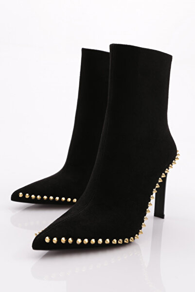 DGN Černé semišové dámské kozačky na podpatku