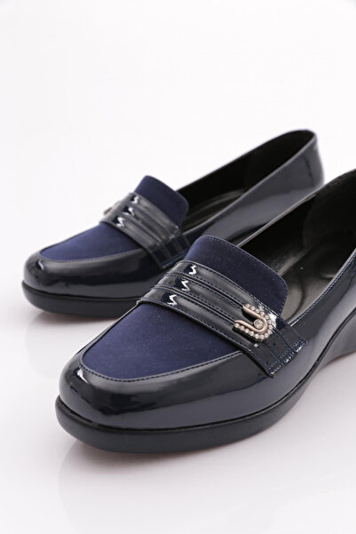 DGN Navy Blue Patent Leather Comfort Shoes - Front Stripe 341933648