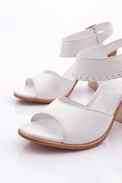 DGN White Genuine Leather Women's Heeled Sandals - 241135108