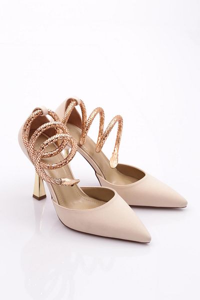 DGN Beige Velvet Women's Evening Dress Shoes - 6562821