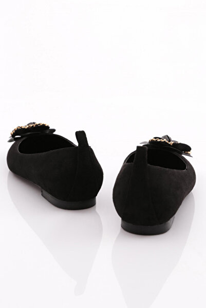 DGN Kadın Önü Gül Desenli Babet Siyah Dana 2873557