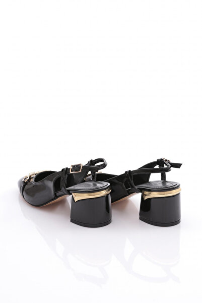 DGN Kadın Arkadan Bağlama Topuklu Ayakkabı Siyah Rugan 352523539