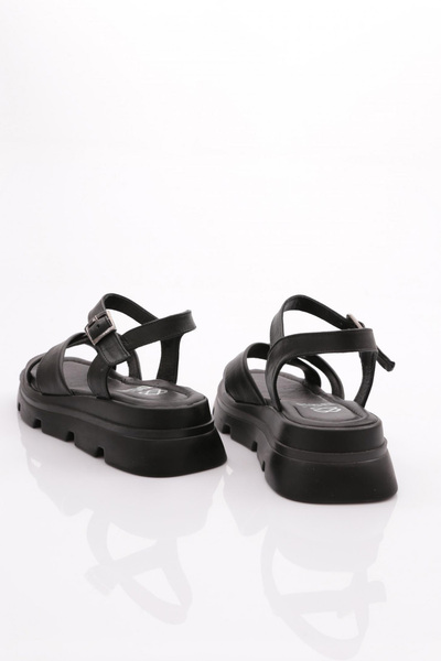 DGN Black Genuine Leather Women's Sandals - 27263294