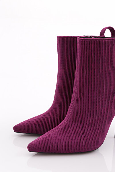 DGN Kadın Arkası Lastikli Topuklu Bot Mor Çizgili 91283557
