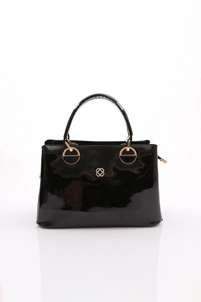 DGN Geanta de dama din piele lacuita neagra - 7313555