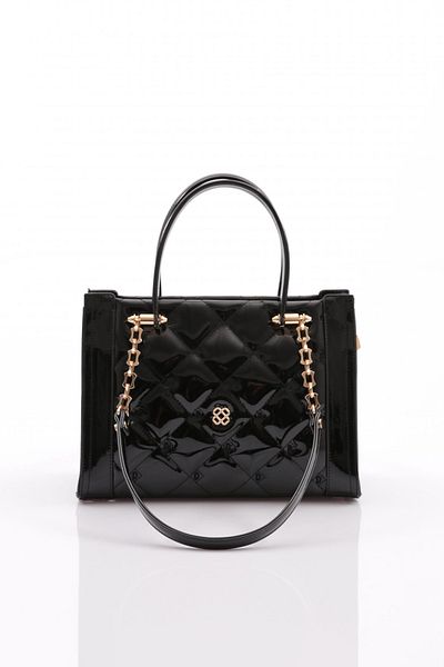 DGN Black Patent Leather Chain Women's Bag - 7683437