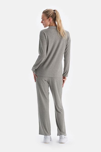 Dagi Graue Hose aus Melange-Strick mit detaillierten Details