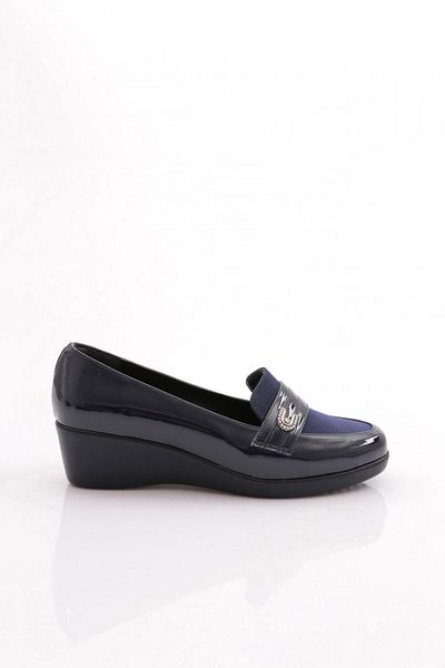 DGN Navy Blue Patent Leather Comfort Shoes - Front Stripe 341933648