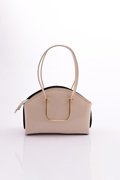 DGN Beige Patent Leather Women's Bag - Oval with Metal Accessories 11282361135102