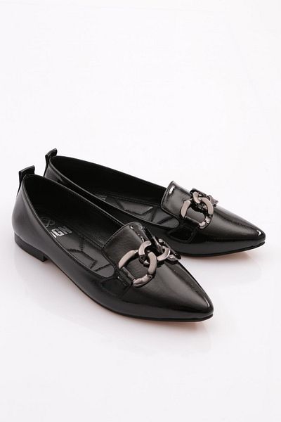 DGN Black Patent Leather Ballerinas - Iron Accessories, Wrinkled Model 211252621