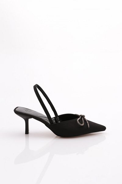 DGN Women's Ribbon Patterned Heeled Shoes Black Nubuck 410973378