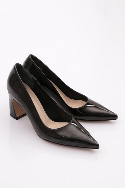 DGN Black Patent Leather Oval Heeled Women's Shoes - 26935910