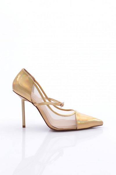 DGN Pantofi cu toc de damă auriu metalic 56583557