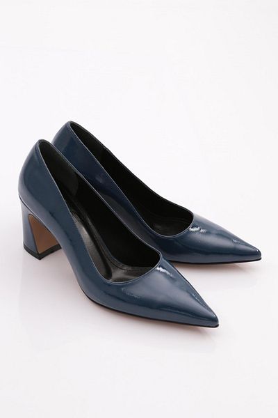 DGN Pantofi de damă cu toc oval albastru bleumarin - Piele lacuită șifonată 26935910