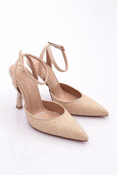 DGN Pantofi de seara cu bretele la glezna de dama cu sclipici auriu 719121085