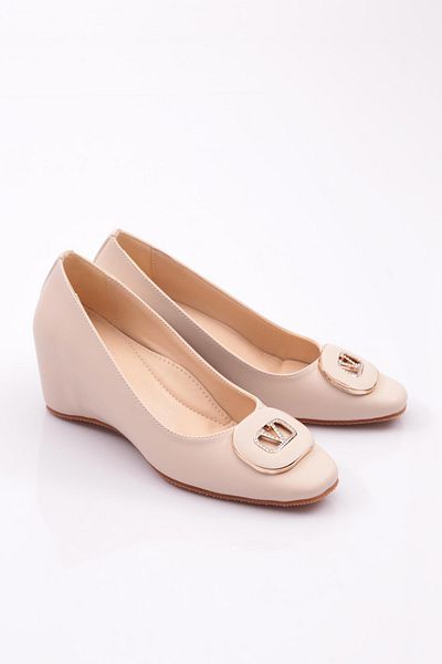 DGN 24334 Women's - V Buckle Wedge Sole Heeled Shoes