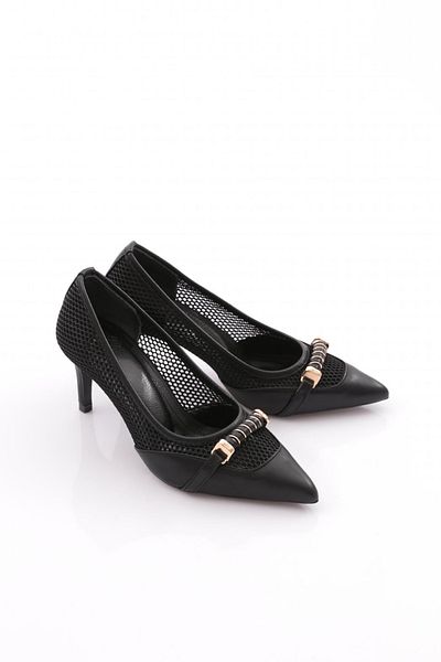 DGN Black Perforated Heeled Shoes - 25412821