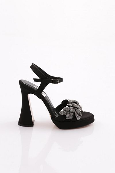 DGN Pantofi de seară cu toc gros de damă, nubuc negru, piatră de platină 71153564