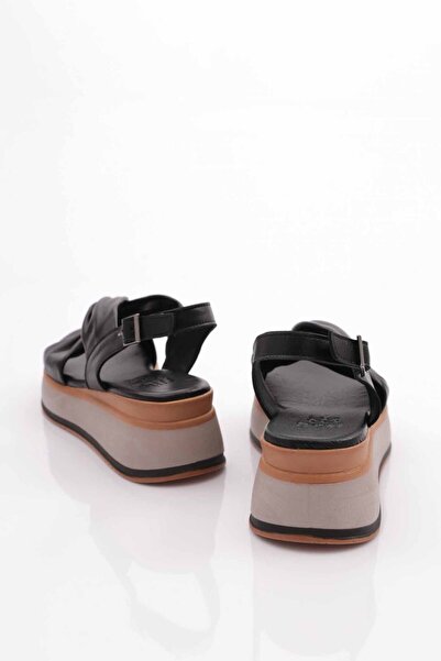 DGN Black Genuine Leather Women's Sandals - 91135108
