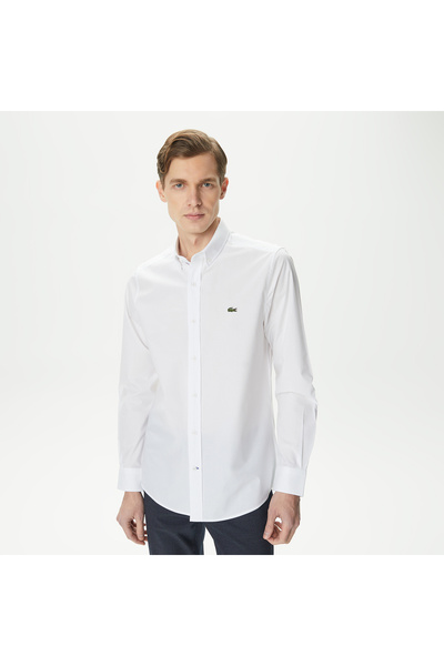 Lacoste Erkek Slim Fit Düğmeli Yaka Beyaz Gömlek