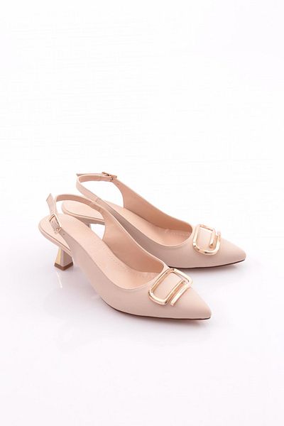 DGN Pantofi cu toc cu spatele deschis de damă, nubuc bej 21272621
