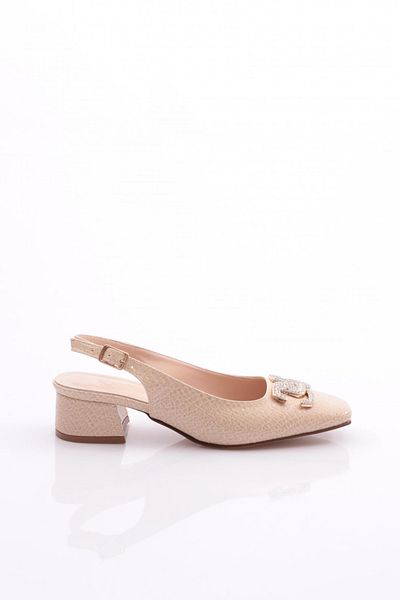 DGN Women's Back Tie Buckle Heeled Shoes Beige Laser 214102621