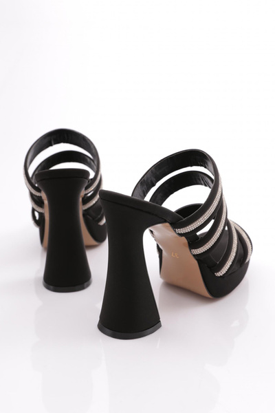 DGN Kadın Taş Şeritli Abiye Topuklu Terlik Siyah Nubuk 1362362821