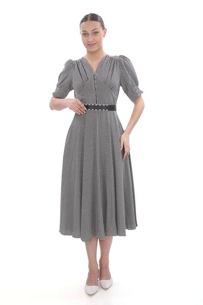 lodmela Rochie neagră cu talie elastică și cu nasturi 1777