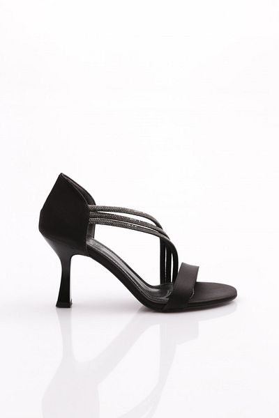 DGN Pantofi cu toc decorati cu piatra de dama satin negru 10313534