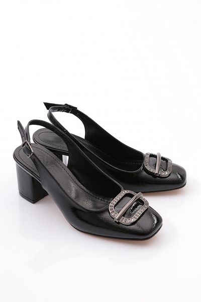 DGN K661 Pantofi cu toc pentru femei cu spatele deschis, cu accesorii metalice