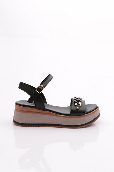 DGN Black Genuine Leather Women's Sandals - 271135108