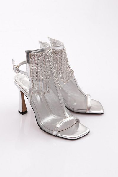 DGN Rochie de seară de damă cu detaliu gleznă argintie mată pantofi cu toc - 71015535