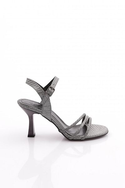 DGN Pantofi cu toc cu curele la gleznă de damă, argintiu platină 3510143534