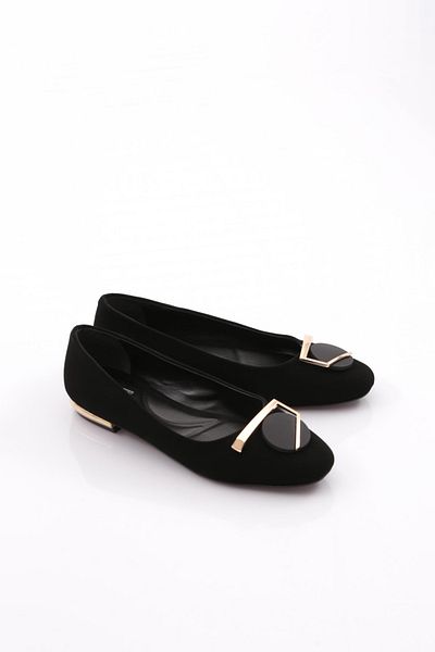 DGN Women's Metal Buckle Ballerinas Black Velvet 28242534