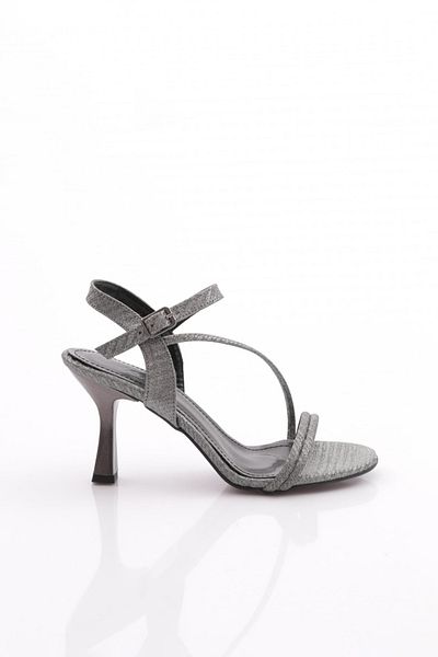 DGN Pantofi cu toc cu curele la gleznă de damă, argintiu platină 3510123534