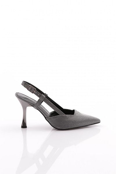 DGN Pantofi cu toc cu curele din spate de damă, crocodil platină 21223534
