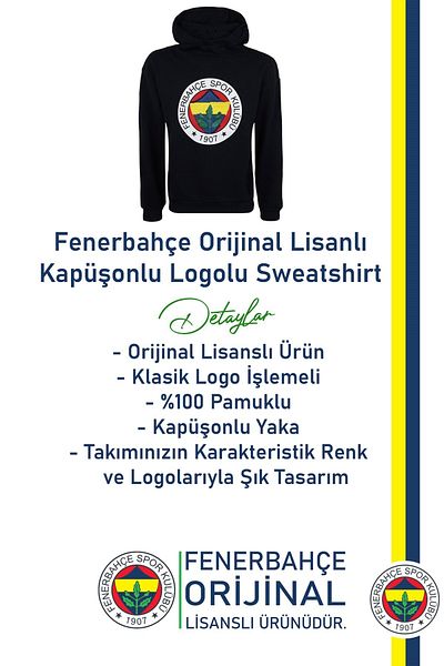 Fenerbahçe Γνήσιο μπλουζάκι με λογότυπο Navy Blue Hoodie