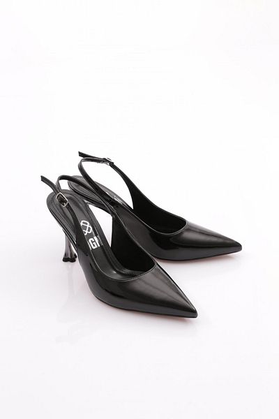 DGN Women's Back Open Heeled Evening Dress Shoes, Black Patent Leather 7848535