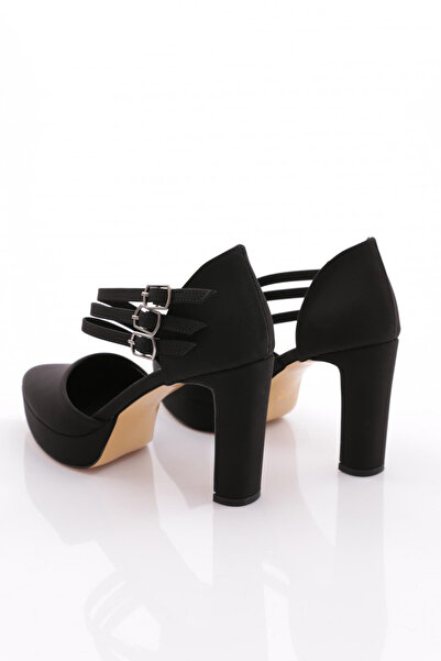 DGN Kadın Bileği Kemerli Topuklu Ayakkabı Siyah Nubuk 32933910