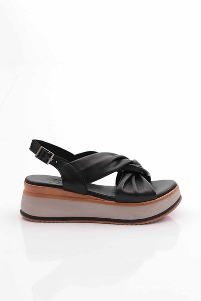 DGN Black Genuine Leather Women's Sandals - 91135108
