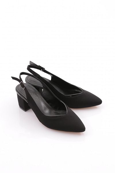 DGN Women's Open Back Pointed Toe Heeled Shoes Black Nubuck 217112621