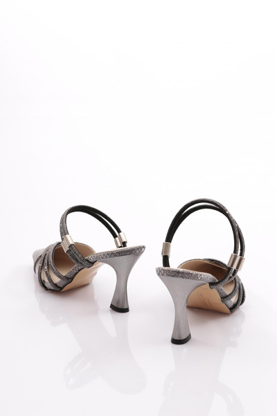 DGN Kadın Taş Ip Detaylı Topuklu Abiye Ayakkabı Platin Ithal 262341102141422322