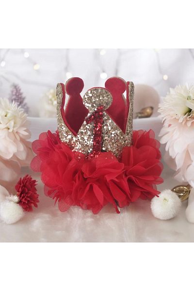 damlakidsmoda Gold Red 1 Year Birthday Crown
